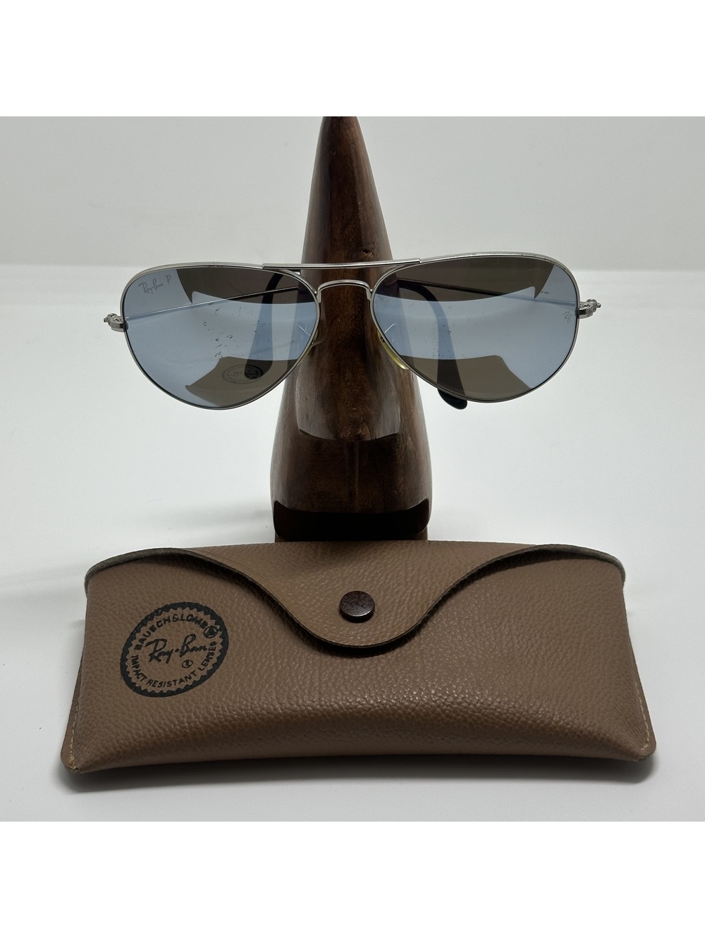 Ray-Ban RB 3025 Aviator Large Metal Silver Frame Polarized Sunglasses with Case